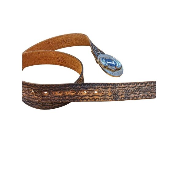 Vintage Lions Club International Brown Leather Belt Double Lion Head Logo Buckle - Picture 5 of 6